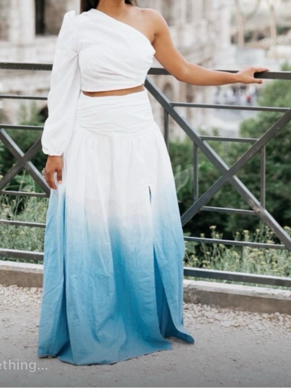 Women’s Ombre Blue Maxi Skirt - White to Sky Blue Gradient